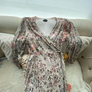 Floral Wrap Dress - Pink and Cream